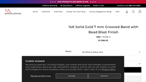 King of Jewelry - 14K Solid Gold Grooved Band