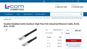 L-com - Double Shielded Cat5e Outdoor High Flex PoE Industrial Ethernet Cable