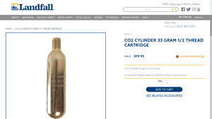 Landfall Navigation - CO2 Cylinder 33g, 1/2 Thread