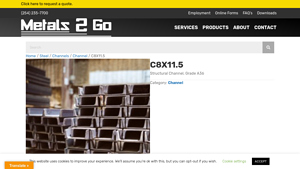 Metals2Go - C8X11.5 Structural Channel, Grade A36