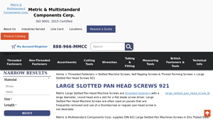 Metric MCC - Large Slotted Pan Head Screws 921