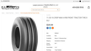 Miller Tire - 11.00-16 Crop Max Front Tractor Tire