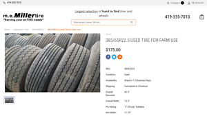 Miller Tire - 385/65R22.5 Used Farm Tire