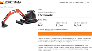 Monticello Equipment - 8 Ton Excavator Rentals