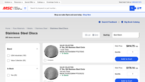 MSC Direct - 3 Inch Diameter 303 Stainless Steel Circle