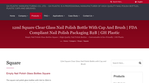 GH Plastic - 12ml Square Clear Glass Nail Polish Bottle