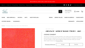 Nick of Time Fabric - Orange Serge Wool Twill