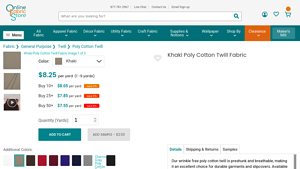 Online Fabric Store - Khaki Poly Cotton Twill Fabric