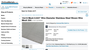Online Metals - 304 Stainless Steel Wire Mesh 12x12