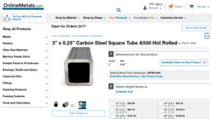 Online Metals - 3 x 0.25 Carbon Steel Square Tube A500 Hot Rolled
