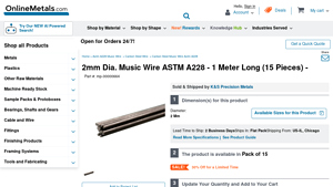 Online Metals - 2mm Dia. Music Wire ASTM A228