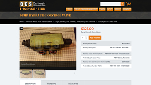 Oshkosh Equipment - Dump Hydraulic Control Valve