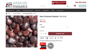 Pebble Tile Mosaics - Red Polished Pebble 1 ½-2 ½
