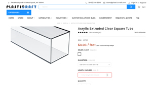 Plastic Craft - Acrylic Extruded Clear Square Tube