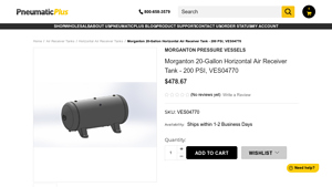 Pneumatic Plus - Morganton 20-Gallon Horizontal Air Receiver Tank