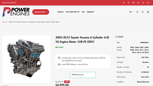 Power Engines - Toyota Tacoma 4.0L V6 Engine 1GR-FE Gen1