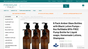 Premium Vials - 8oz Amber Glass Bottles with Lotion Pumps