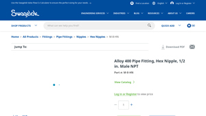 Swagelok - Alloy 400 Hex Nipple 1/2 in. Male NPT