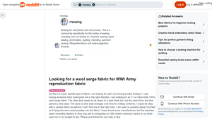 WWI Army Reproduction - Olive Drab Wool Serge Fabric