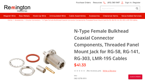 Remington Industries - N-Type Female Bulkhead Coaxial Connector