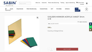 Sabin Plastic - GOLDEN MIRROR ACRYLIC SHEET