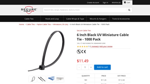 Secure Cable Ties - 6 Inch Black Miniature Cable Tie
