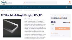 Shapes Plastics - 1/8 Clear Extruded Acrylic Sheet