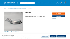 Donaldson - M002491 Rain Cap, 8 in Stainless