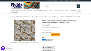 Fields Fabrics - Fleece Realtree Camouflage Arctic Grey Fabric
