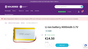 Soldered - Li-ion Battery 4000mAh 3.7V