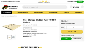 Interstate Products - Fuel Storage Bladder Tank 10000 Gallons