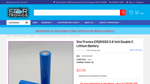 StorTronics - ER261020 3.6V Double C Lithium Battery