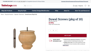 Table Legs - Dowel Screws (Pkg of 10)