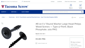 Tacoma Screw Products - #8-10 x 1 Round Washer Large Head Philips Wood Screws