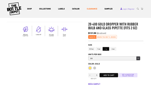 The Bottle Depot - 20-400 Gold Dropper with Rubber Bulb & Glass Pipette