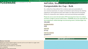 Tossware - NATURAL 16oz Rounded Bottom Compostable Arc Cup