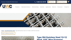 Universal Wire Cloth - Type 304 Stainless Steel 12x12 Mesh