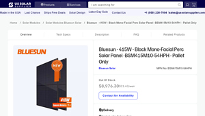 US Solar Supplier - BSM415M10-54HPH 415W Mono-Facial PERC Solar Panel