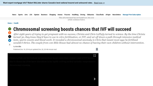 Vancouver Sun - Chromosomal Screening for IVF