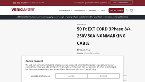 WerkMaster - 50 Ft EXT CORD 3Phase 8/4, 250V 50A NONMARKING CABLE