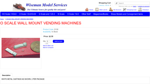 Wiseman Model Services - O Scale Wall Mount Vending Machines