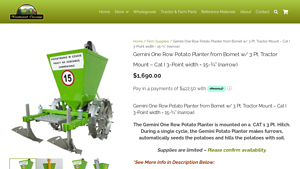 Bomet - Gemini One Row Potato Planter